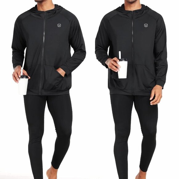 Men's Black Full-Zip Hooded Athletic Jacket, Medium, Lightweight, Breathable, Ve - Picture 5 of 6